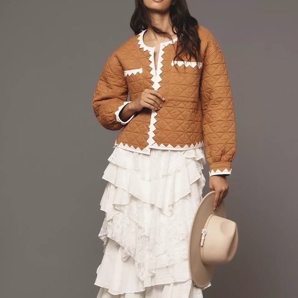 NWT Anthropologie Zigzag-Trim Quilted Open Front Jacket - Picture 3 of 13